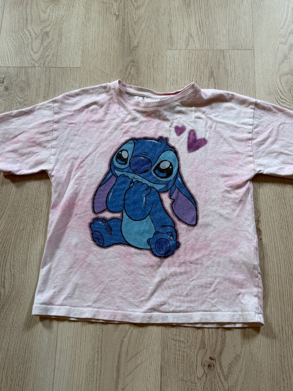 ZARA Disney Stitch Girls Pink/White Tie-Dye Graphic Tee Short Sleeve Sz. 8-9Y